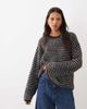4th & Reckless 4th & Reckless Exclusive wool feel textured wide sleeve crew neck sweater in chocolate & blue stripe-Brown - 1