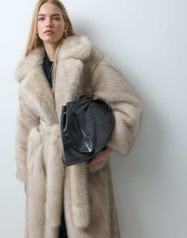 4th & Reckless 4th & Reckless faux fur oversized belted maxi coat in beige-NEUTRAL