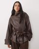 4th & Reckless 4th & Reckless faux leather funnel neck wide sleeve tie belt detail jacket in chocolate-Brown - 1