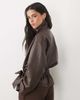 4th & Reckless 4th & Reckless faux leather funnel neck wide sleeve tie belt detail jacket in chocolate-Brown - 3
