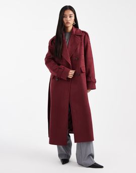 4th & Reckless 4th & Reckless faux suede double breasted belted midi trench coat in burgundy-Red