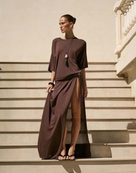 4th & Reckless 4th & Reckless fine knit dropped shoulder beach T-shirt in chocolate - part of a set-Brown