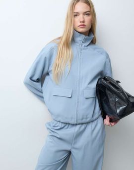 4th & Reckless 4th & Reckless funnel neck pocket front cropped jacket set in blue