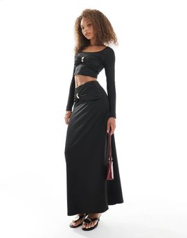 4th & Reckless 4th & Reckless gathered gold tone hardware detail maxi skirt in black - part of a set