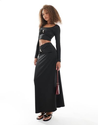 4th & Reckless 4th & Reckless gathered gold tone hardware detail maxi skirt in black - part of a set