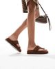 4th & Reckless 4th & Reckless gold toe ring detail platform sandals in faux suede brown - 1