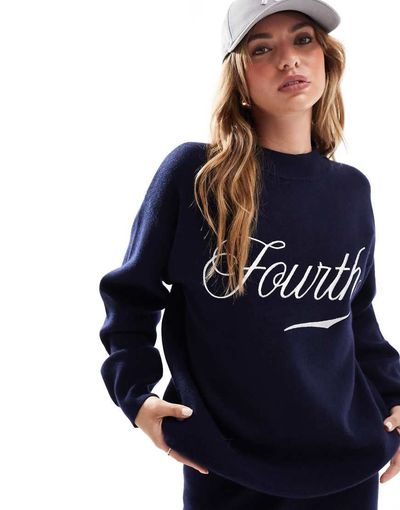 4th & Reckless 4th & Reckless knitted high neck embroidered logo sweater in navy - part of a set