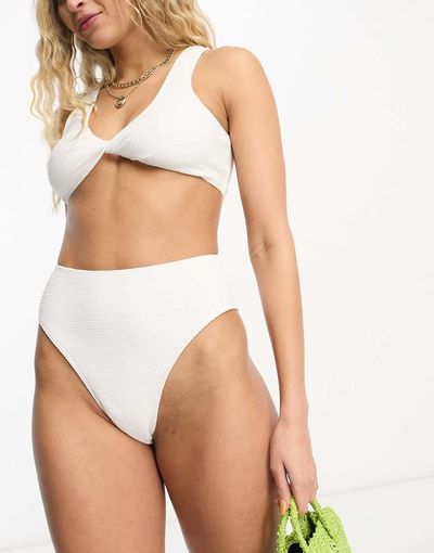 4th & Reckless 4th & Reckless kori high waisted bikini bottom in buttercream crinkle-White
