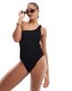 4th & Reckless 4th & Reckless one shoulder back cut out crinkle swimsuit in black - 1
