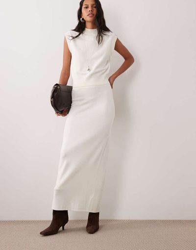 4th & Reckless 4th & Reckless rib knit detailing maxi skirt in cream - part of a set-White
