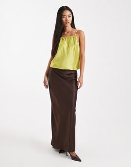 4th & Reckless 4th & Reckless satin column maxi skirt in chocolate-Brown