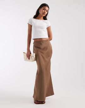 4th & Reckless 4th & Reckless satin column maxi skirt in mocha-Brown
