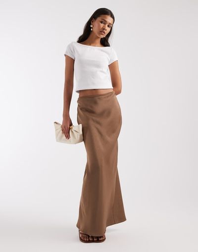 4th & Reckless 4th & Reckless satin column maxi skirt in mocha-Brown
