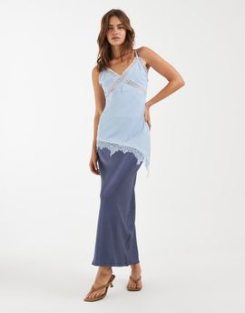 4th & Reckless 4th & Reckless satin column midaxi skirt in blue