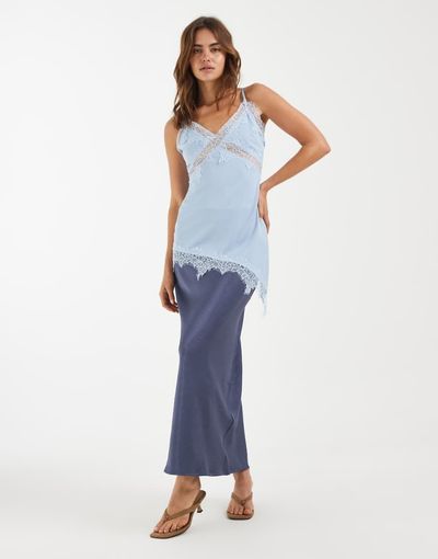 4th & Reckless 4th & Reckless satin column midaxi skirt in blue