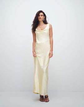 4th & Reckless 4th & Reckless satin cowl neck lace back maxi dress in lemon-Yellow