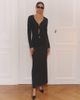 4th & Reckless 4th & Reckless slinky long sleeve gold-tone hardware detailing cut out maxi dress in black-White - 1