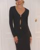 4th & Reckless 4th & Reckless slinky long sleeve gold-tone hardware detailing cut out maxi dress in black-White - 2