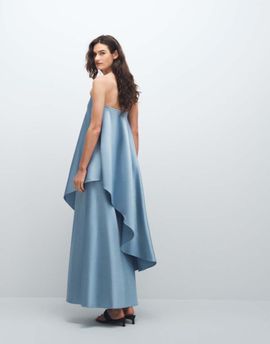 4th & Reckless 4th & Reckless strapless asymmetric drape layered satin maxi dress in light blue