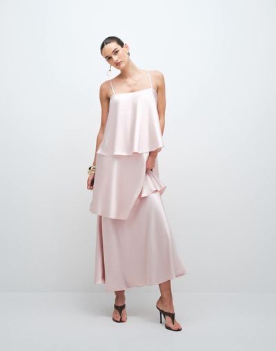 4th & Reckless 4th & Reckless strappy tiered satin cami maxi dress in pink
