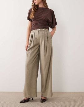 4th & Reckless 4th & Reckless tailored belted pleat front wide leg pants in light gray heather