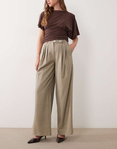 4th & Reckless 4th & Reckless tailored belted pleat front wide leg pants in light gray heather