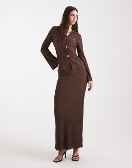 4th & Reckless 4th & Reckless textured ribbed high waisted maxi skirt in chocolate - part of a set-Brown