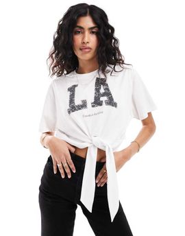4th & Reckless 4th & Reckless tie front LA oversized cropped T-shirt in white