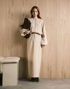 4th & Reckless 4th & Reckless wool feel back slit maxi skirt in beige - part of a set-Neutral