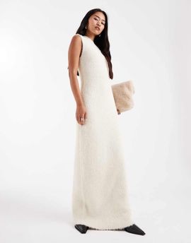 4th & Reckless 4th & Reckless wool feel soft knit high neck sleeveless maxi sweater dress in cream-White