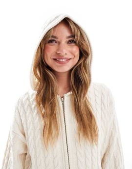 4th & Reckless 4th & Reckless wool mix cable knit longline hoodie in cream - part of a set-White