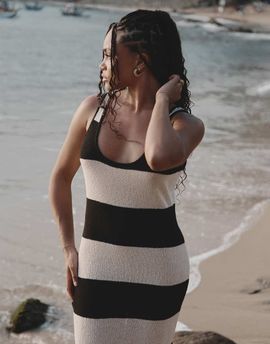 4th & Reckless 4th & Reckless x Loz Vassallo tulum knit striped maxi beach dress in black and white-Multi