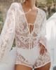 4th & Reckless 4th & Reckless x Luana Barron ambre long sleeve crochet romper in off white - 3