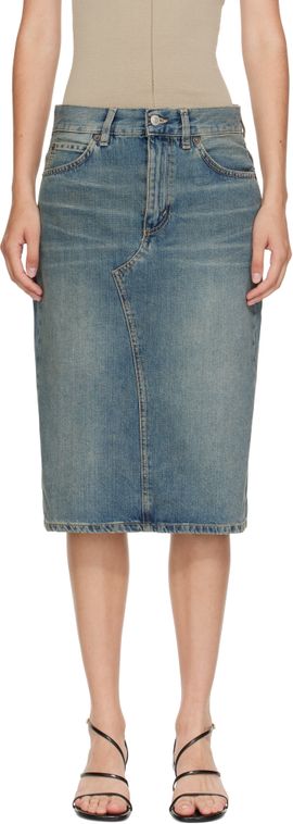 6397 6397 Blue Faded Denim Midi Skirt