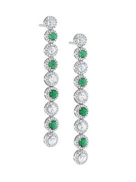 64 Facets Women's Scallop 18K White Gold, Emerald & 1.29 TCW Diamond Drop Earrings