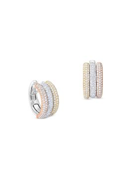 64 Facets Women's Stardust Tri-Tone 18K Gold & 0.67 TCW Diamond Huggies