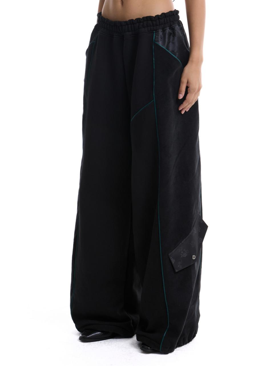 71to96 Corduroy Mixed Traditional Four-Panel Sweat Pants [Black]