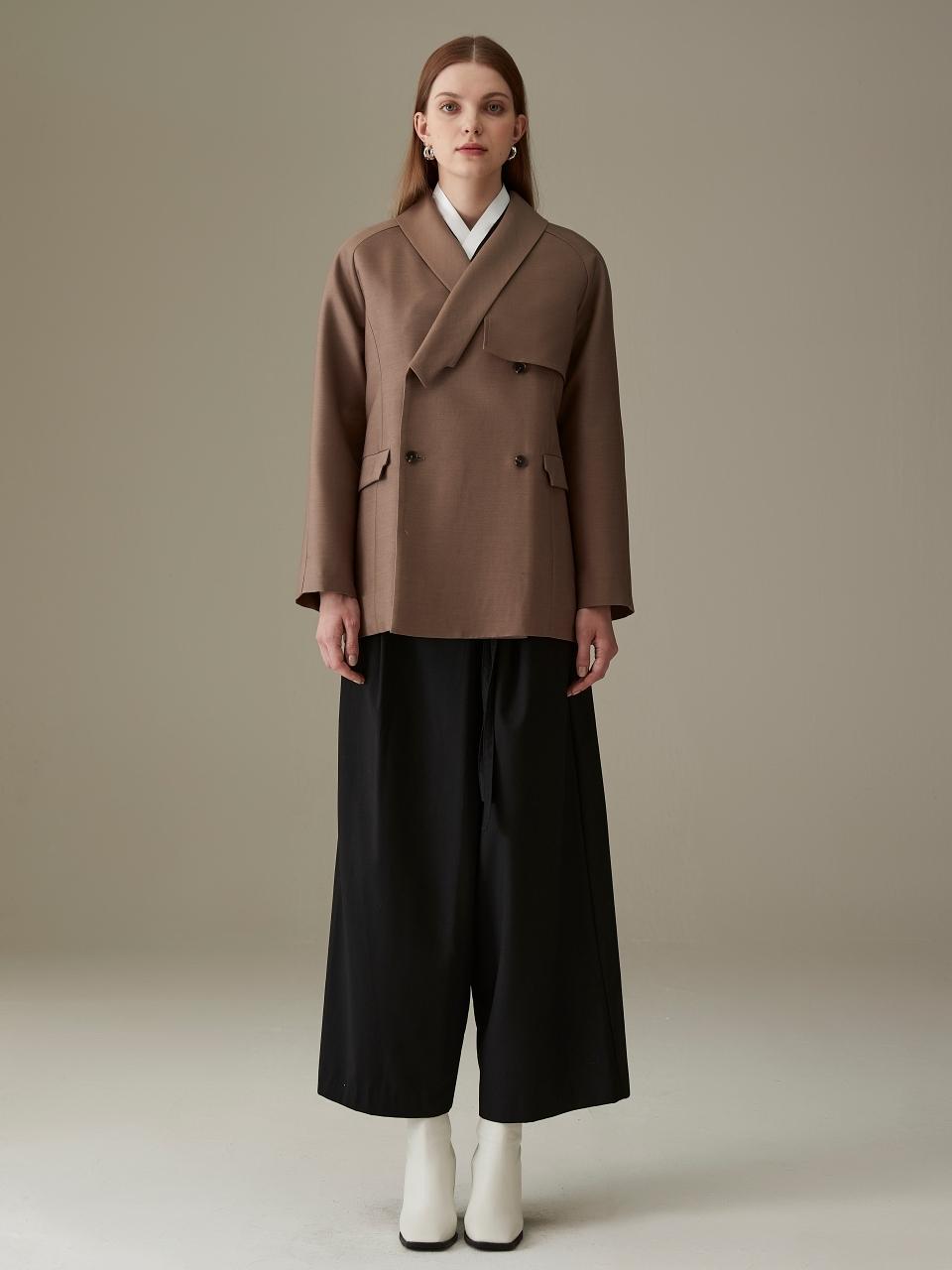 71to96 Curved Wool Silk Half Coat [Brown]