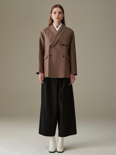 71to96 Curved Wool Silk Half Coat [Brown]