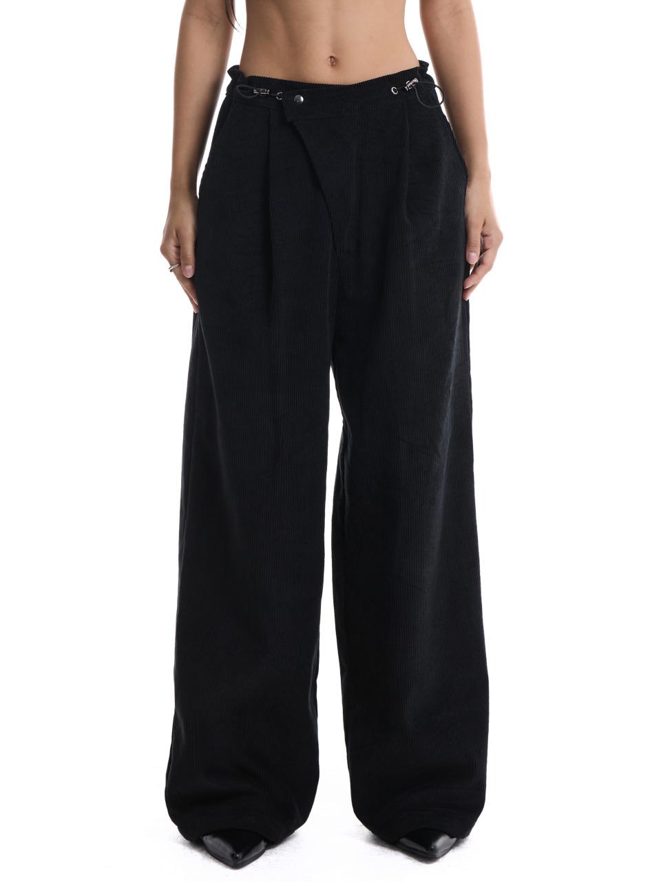 71to96 Daenggi Oblique Corduroy Wide Pants (Black)