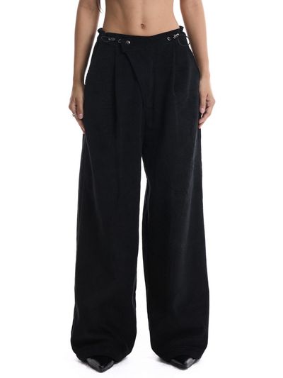 71to96 Daenggi Oblique Corduroy Wide Pants (Black)