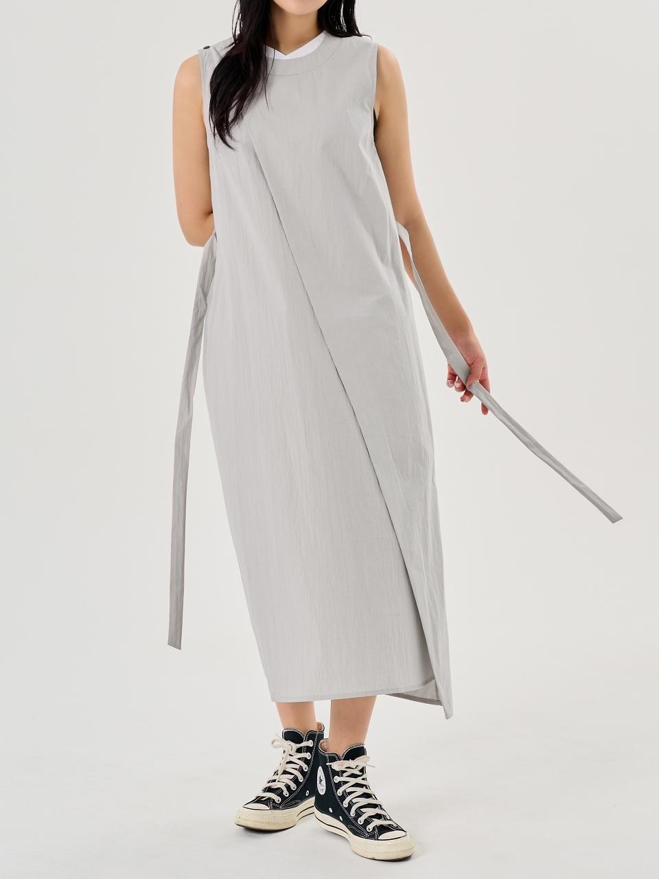 71to96 Mandarin Collar Asymmetrical Lightweight Dress [Gray]