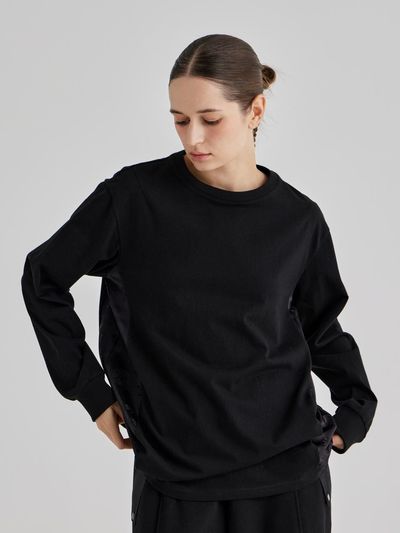 71to96 Pin-tuck Traditional Korean Long Sleeve T-shirt [Black]