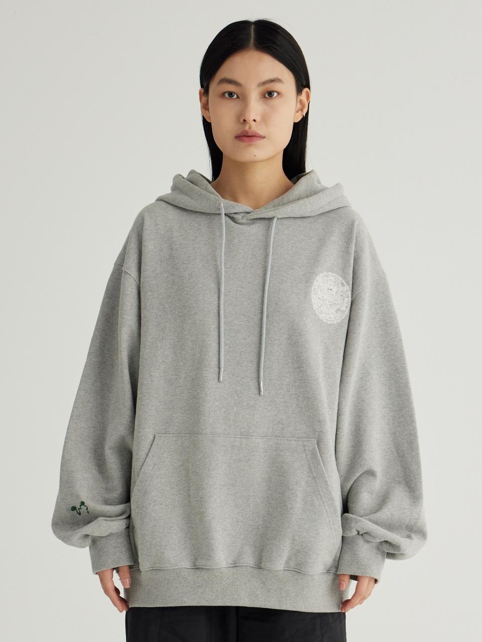 71to96 Traditional Embroidery Cotton Blend Hoodie [Gray]