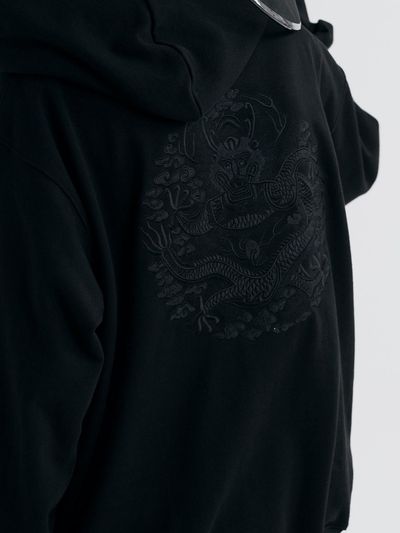 71to96 Traditional Embroidery Heavy Fleece Hoodie [Black]