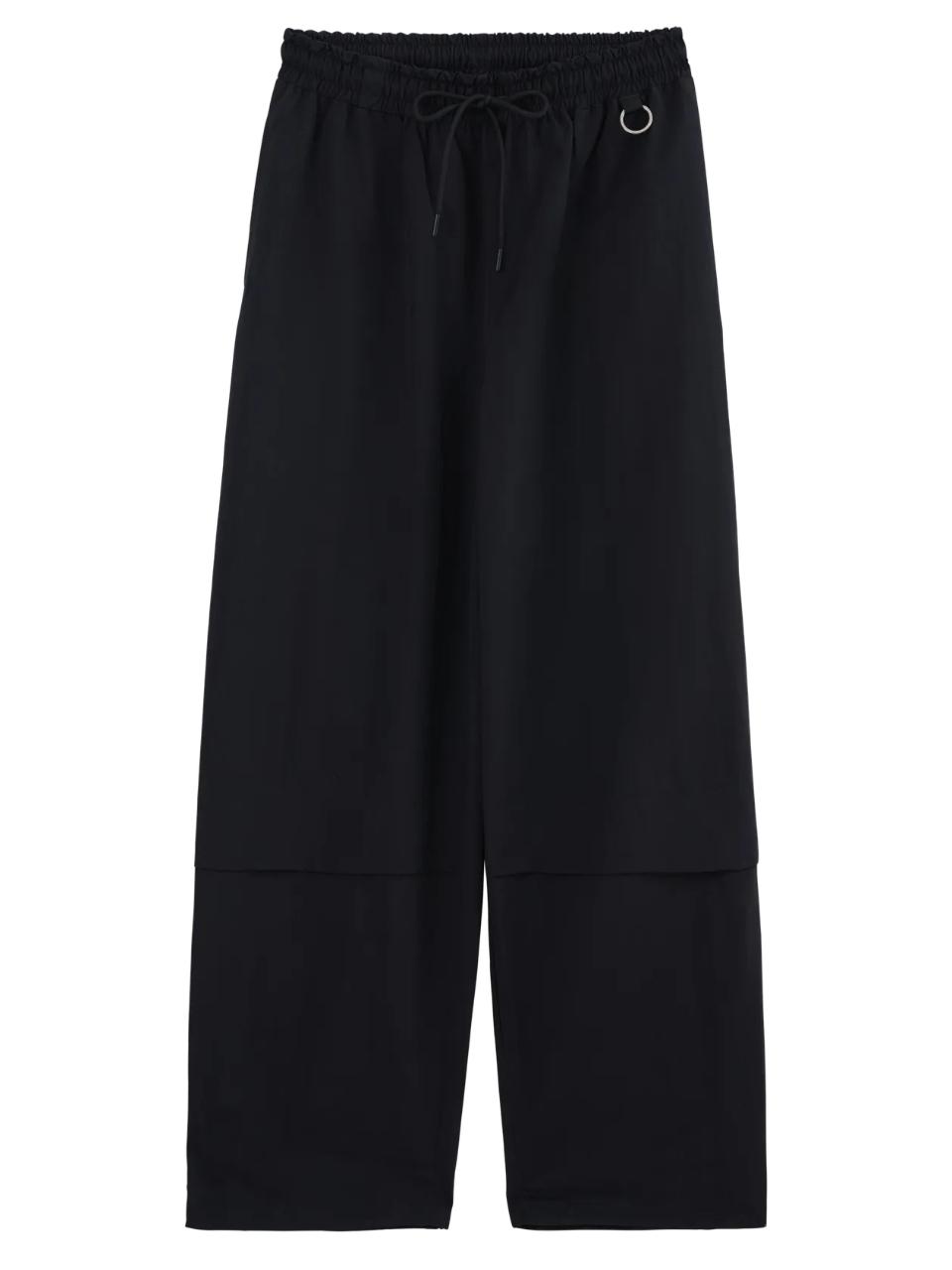 71to96 Wide-leg Barrel-fit Ring Detail Pants [Black]