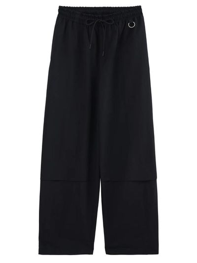71to96 Wide-leg Barrel-fit Ring Detail Pants [Black]