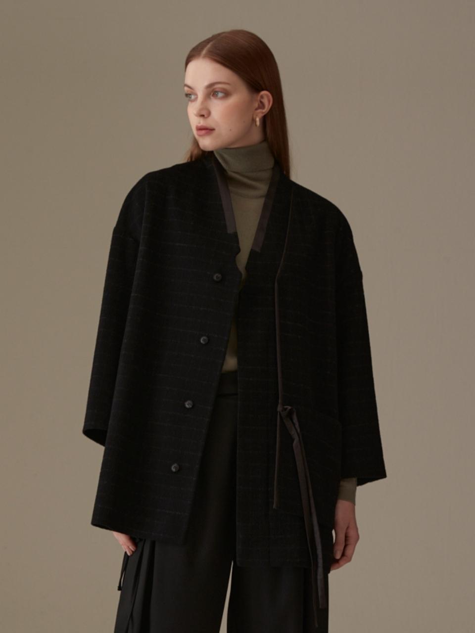 71to96 Wool Cashmere Double Hip Length Jacket [Black]