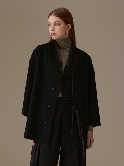 71to96 Wool Cashmere Double Hip Length Jacket [Black]