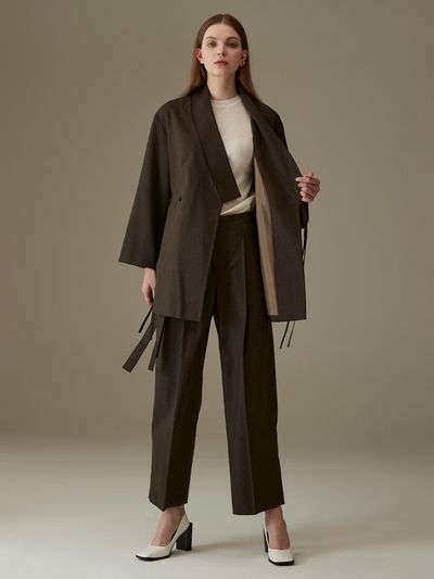 71to96 Wool Premium Semi-Wide Wrap Pants [Khaki]